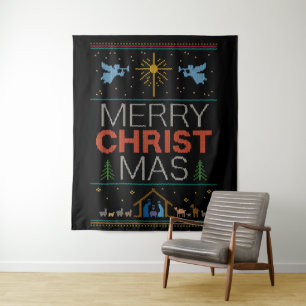 Frohe Weihnachts-Sweater Religious farbenfroh Wandteppich