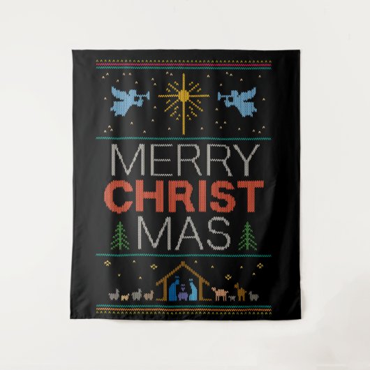 Frohe Weihnachts-Sweater Religious farbenfroh Wandteppich (Vorderseite)