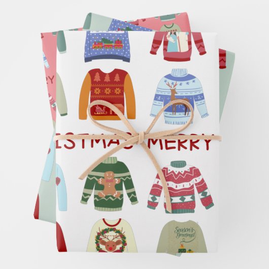 Frohe Weihnachts-Sweaters Geschenkpapier Set (Beispiel)