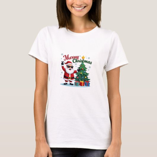 Frohe Weihnachts-T - Shirt | Santa & Tree Design (Vorderseite)