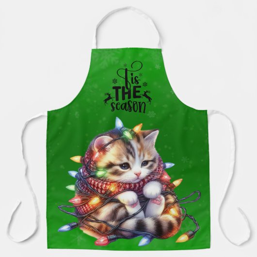Frohe Weihnachts Tabby Kitten in getrübten Lichter Schürze (Vorderseite)