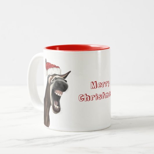 Frohe Weihnachts-Tasse - Singing Donkey Zweifarbige Tasse (Vorderseite Links)