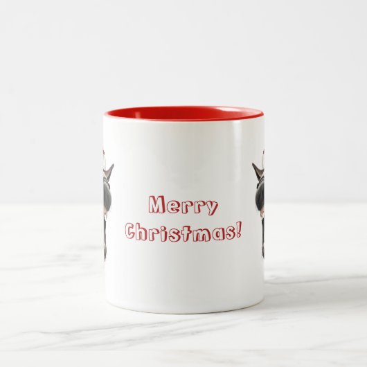 Frohe Weihnachts-Tasse - Singing Donkey Zweifarbige Tasse (Mittel)
