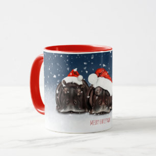 Frohe Weihnachts-Tasse - Sleepy Hippos im Schnee Tasse