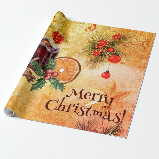 Frohe Weihnachts Tea Cup Orange Berry Cinnamon Geschenkpapier (Ungerollt)