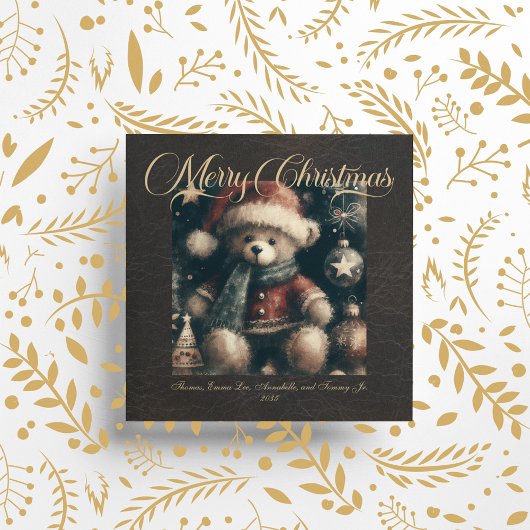 Frohe Weihnachts Teddy Bär Imitats Leather Feiertagskarte