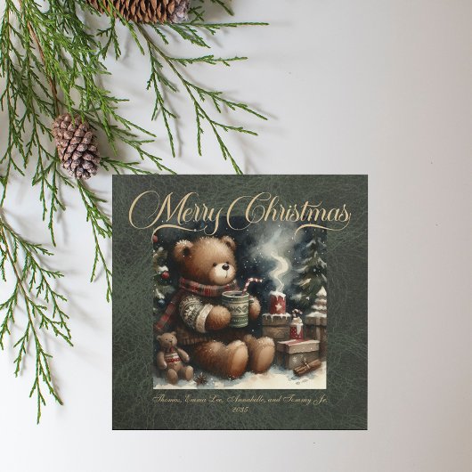 Frohe Weihnachts Teddy Bears Imitats Leather Feiertagskarte