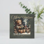 Frohe Weihnachts Teddy Bears Imitats Leather Feiertagskarte (Stehend Vorderseite)