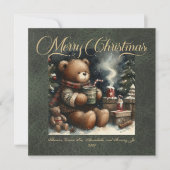 Frohe Weihnachts Teddy Bears Imitats Leather Feiertagskarte (Vorderseite)