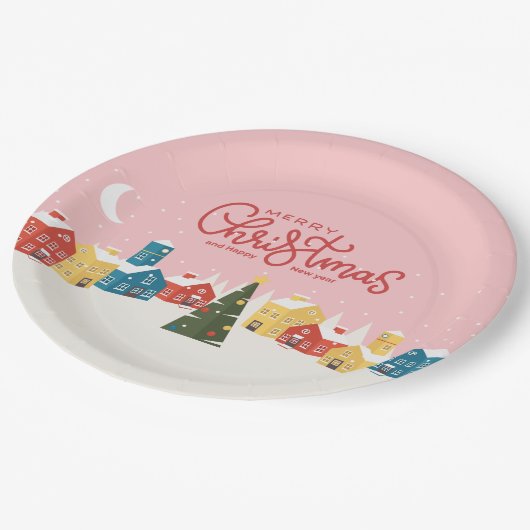 Frohe Weihnachts-Teller | Feiertag Pappteller (Schrägansicht)