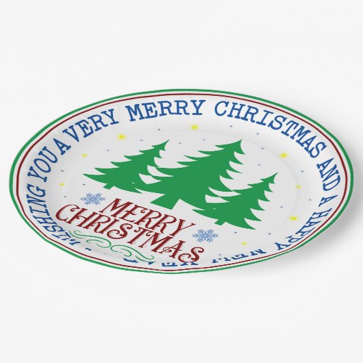 Frohe Weihnachts-Teller Pappteller (Schrägansicht)