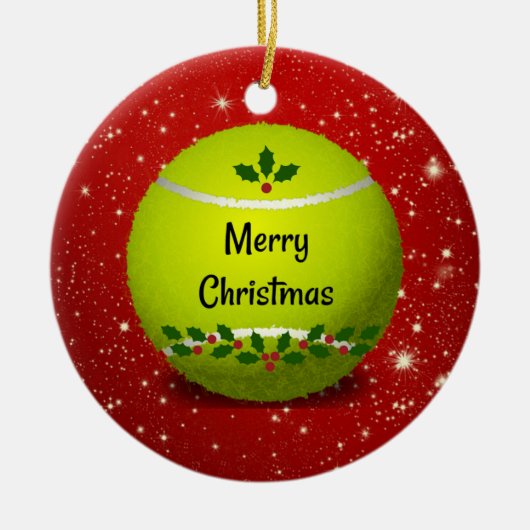Frohe Weihnachts-Tennis-Ball Keramik Ornament (Vorne)
