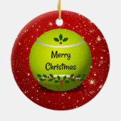 Frohe Weihnachts-Tennis-Ball Keramik Ornament (Hinten)