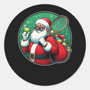 Frohe Weihnachts-Tennis-Spieler Racket Lover Santa Runder Aufkleber
