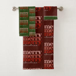 Frohe Weihnachts Text Gruß Red & Green Muster Badhandtuch Set