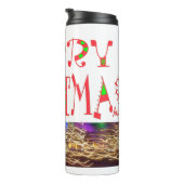 Frohe Weihnachts-Text-Muster Design: Festive Kunst Thermosbecher (Nach rechts gedreht)