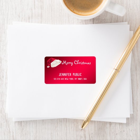 Frohe Weihnachts Text Rot Hand Script Santa Adressaufkleber (Insitu)