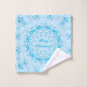 Frohe Weihnachts-Text rund Rahmen Snowflake blau m Badhandtuch Set (Waschlappen)