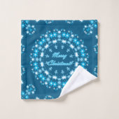 Frohe Weihnachts-Text rund Rahmen Snowflake blau m Badhandtuch Set (Waschlappen)