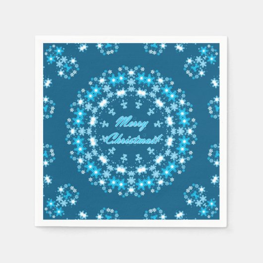 Frohe Weihnachts-Text rund Rahmen Snowflake blau m Serviette (Vorderseite)
