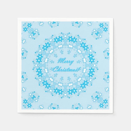 Frohe Weihnachts-Text rund Rahmen Snowflake blau m Serviette (Vorderseite)