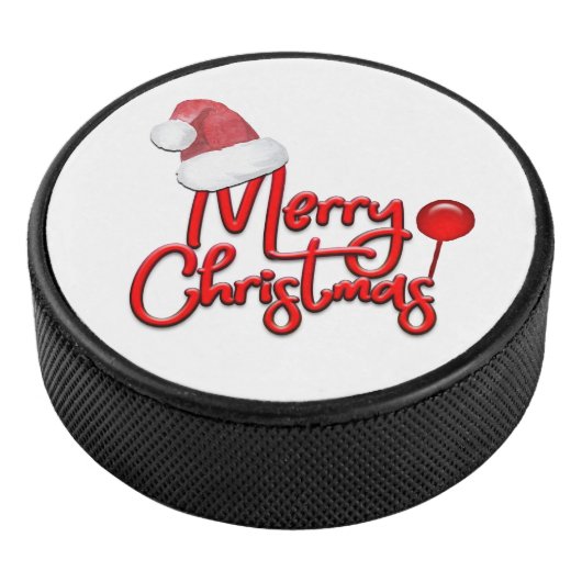 Frohe Weihnachts-Text Santa Cap Eishockey Puck (3/4)