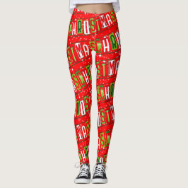 Frohe Weihnachts Text Starry Red Green White Leggings