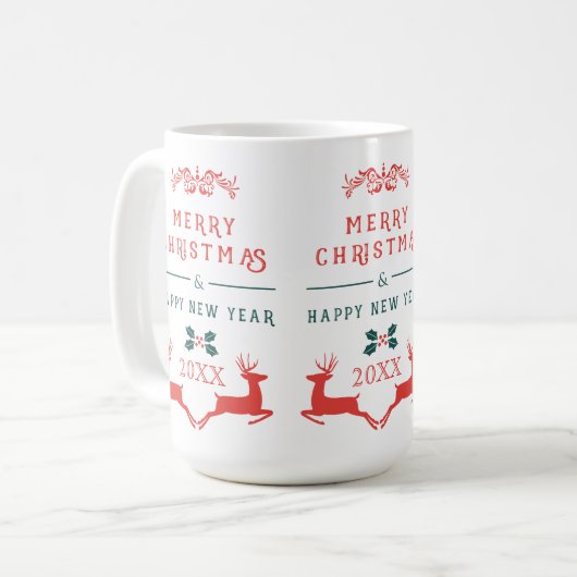 Frohe Weihnachts-Textgestaltung und Reindeer Kaffeetasse (Vorderseite Links)