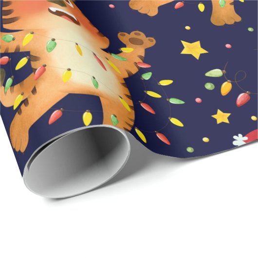 Frohe Weihnachts Tiger Santa Wrapping Papier Geschenkpapier (Rolleneckpunkt)