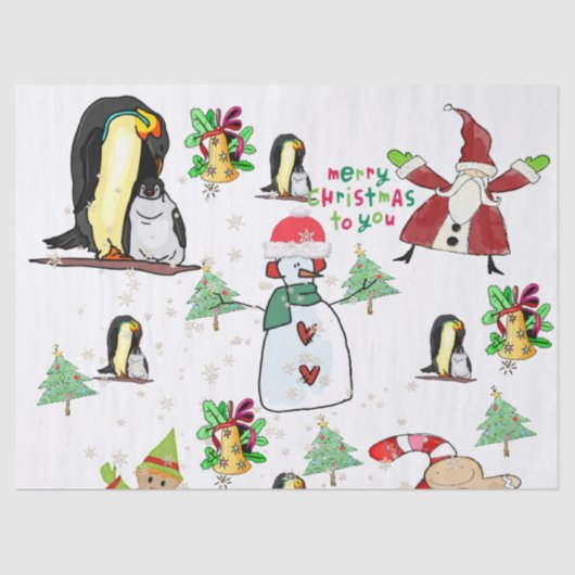 Frohe Weihnachts-Tissue Snowman Penguin Seidenpapier (Vorderseite)