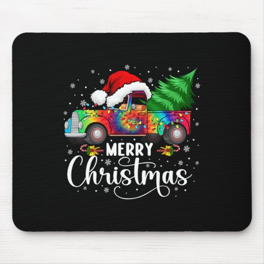 Frohe Weihnachts Truck Tree Weihnachtsmannmütze Li Mousepad (Vorne)