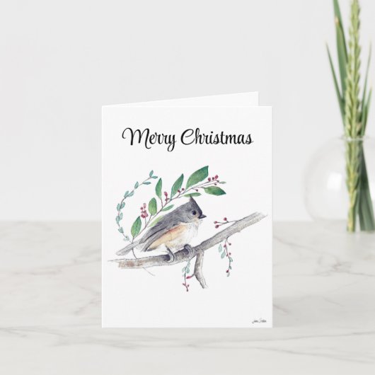 Frohe Weihnachts-Tufted Titmouse Bird-Urlaubskarte Karte (Vorderseite)