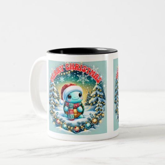 Frohe Weihnachts-Turtle Gruß-Tasse Zweifarbige Tasse (Vorderseite Links)