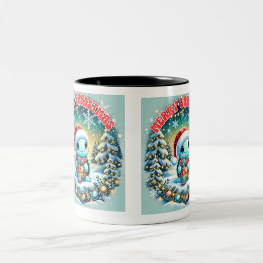 Frohe Weihnachts-Turtle Gruß-Tasse Zweifarbige Tasse (Mittel)