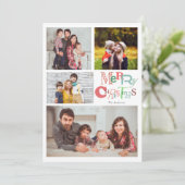 Frohe Weihnachts Typografie 4 Foto Collage Pink Einladung (Stehend Vorderseite)