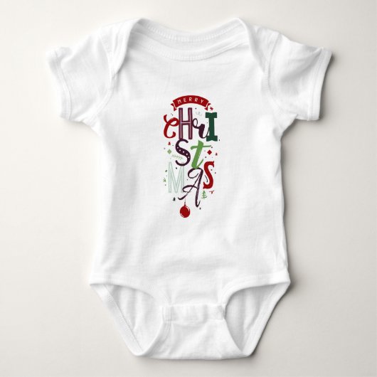 Frohe Weihnachts Typografie Briefe farbig Baby Strampler (Vorderseite)