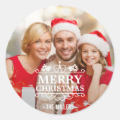 Frohe Weihnachts Typografie Overlay Custom Foto Runder Aufkleber (Vorderseite)
