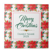 Frohe Weihnachts Typografie & Poinsettia Muster Fliese (Vorderseite)