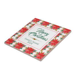 Frohe Weihnachts Typografie & Poinsettia Muster Fliese