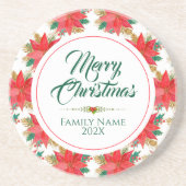 Frohe Weihnachts Typografie & Poinsettia Muster Getränkeuntersetzer (Vorne)