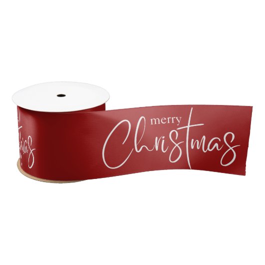 Frohe Weihnachts Typografie Red Holiday Satinband (Spule)