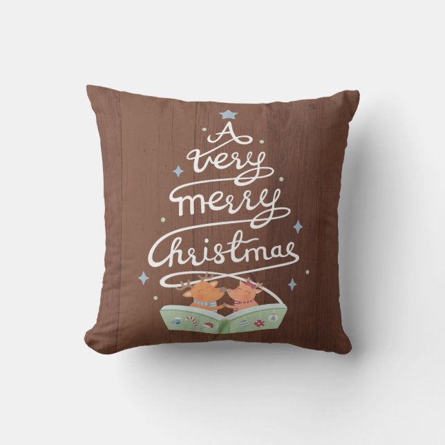 Frohe Weihnachts Typografie Rentiers Throw Kissen (Vorderseite)
