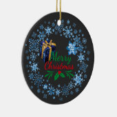 Frohe Weihnachts Typografie Retro Text Keramik Ornament (Rechts)