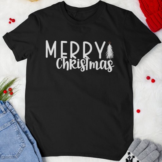 Frohe Weihnachts Typografie Script Weihnachtsbaum T-Shirt