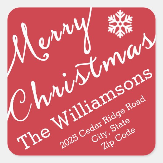 Frohe Weihnachts Typografie Snowflake Simple Quadratischer Aufkleber (Vorderseite)