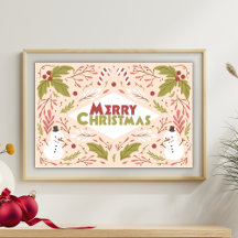 Frohe Weihnachts Typografie Snowman Floral