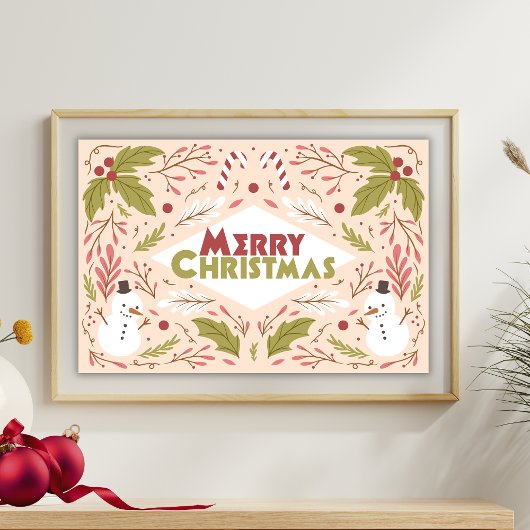 Frohe Weihnachts Typografie Snowman Floral Poster