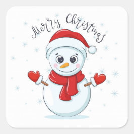 Frohe Weihnachts Typografie Snowman Holiday Festiv Quadratischer Aufkleber