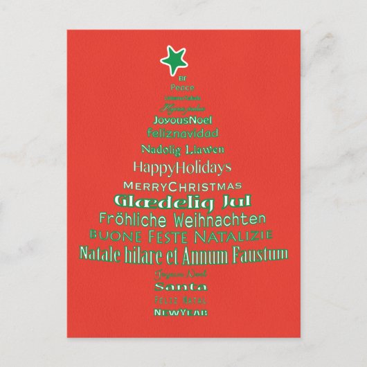 Frohe Weihnachts Typografie-Sprachbaum Postkarte (Vorderseite)