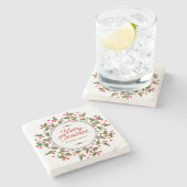 Frohe Weihnachts-Typografie & Weihnachtsfeier Steinuntersetzer (Seitenansicht)